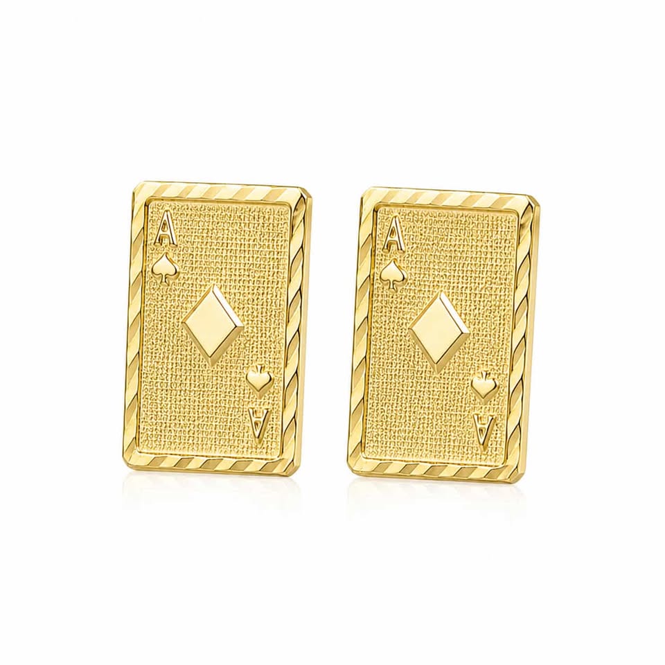 Gold Aces Card Earring 14k 10mm