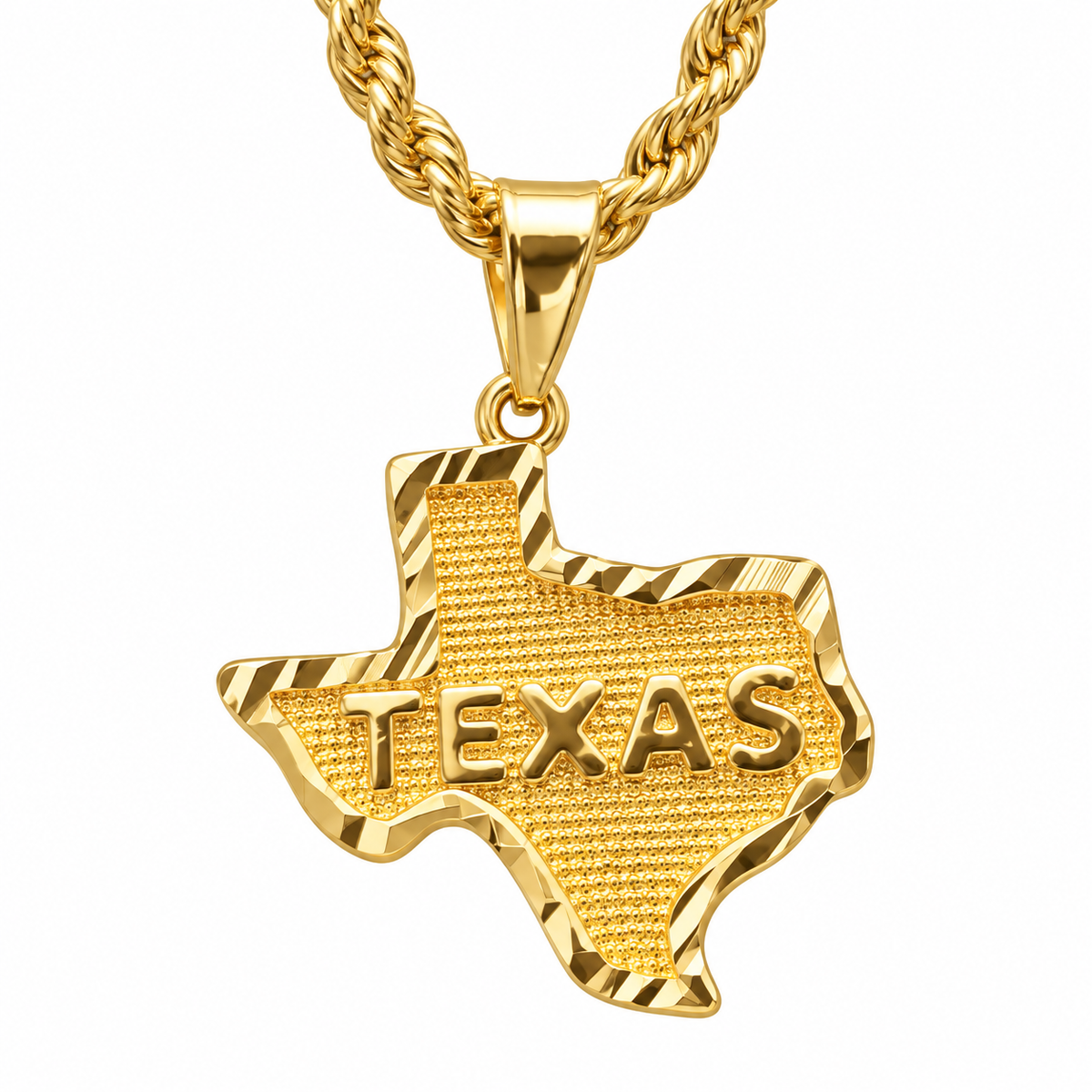 Gold Nugget Texas 14k With Rope Chain