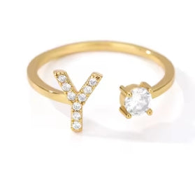 CUSTOMIZED CZ Block Initial Letter Ring Anillo Adjustable sizes 6-12