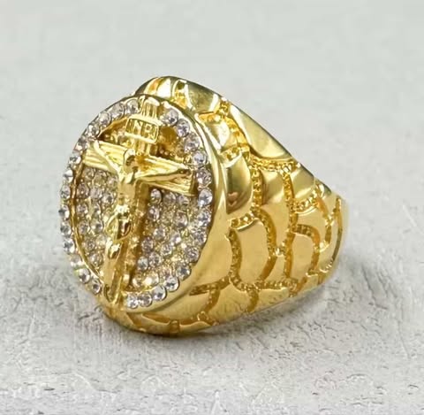 14k Gold Jesus Nugget Ring