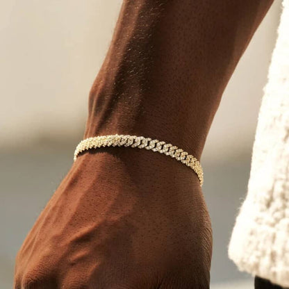 Micro Diamond Prong Cuban Bracelet in White Gold - 6mm