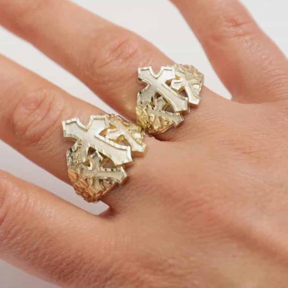 Cross Nugget Ring 10k