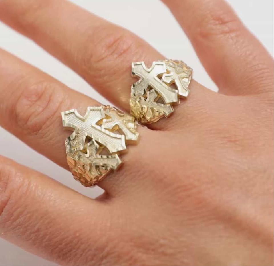 Cross Nugget Ring 10k