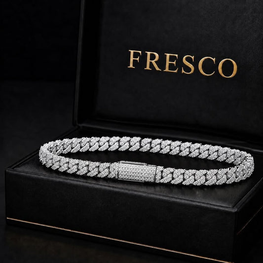 Tennis Cuban Bracelet in White Gold