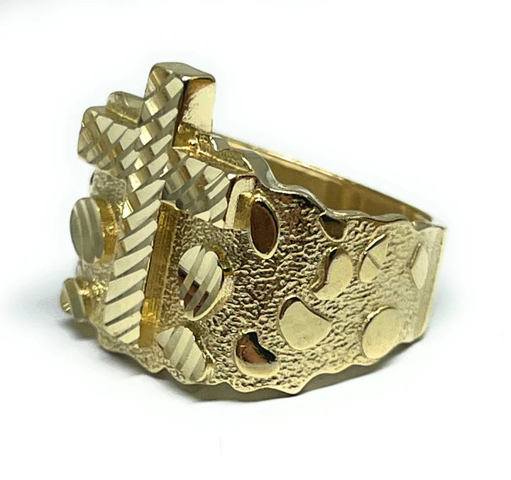 14k Gold Nugget Cross Ring