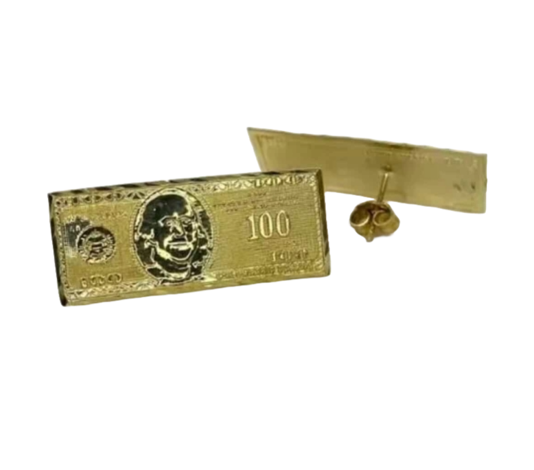 14k Gold 100$ Bill Earrings