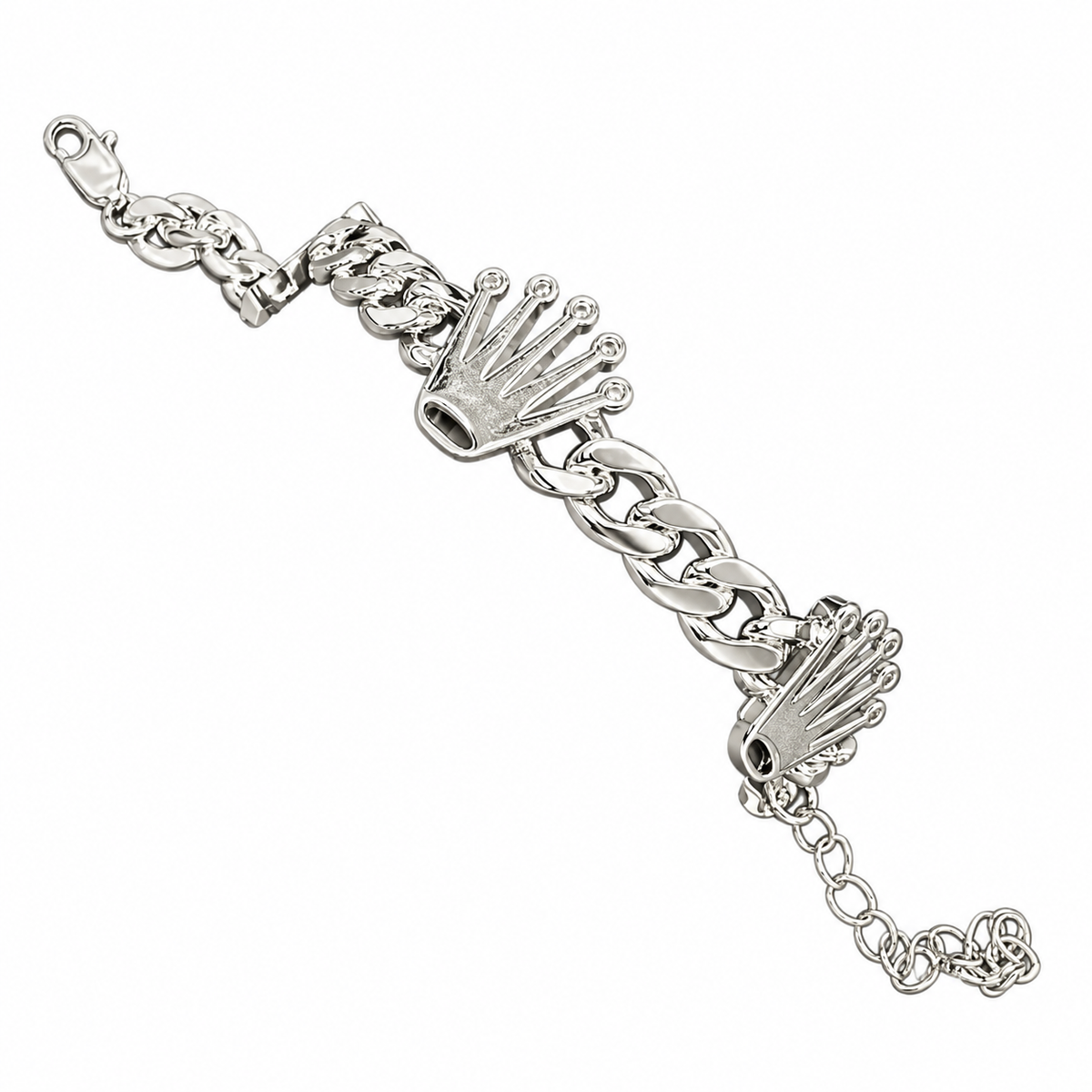 Silver Crown Cuban Link Bracelet