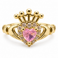 Gold Crown Heart Ring with Pink Stone