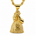 10K Gold Money Bag Hand Pendent+Chain