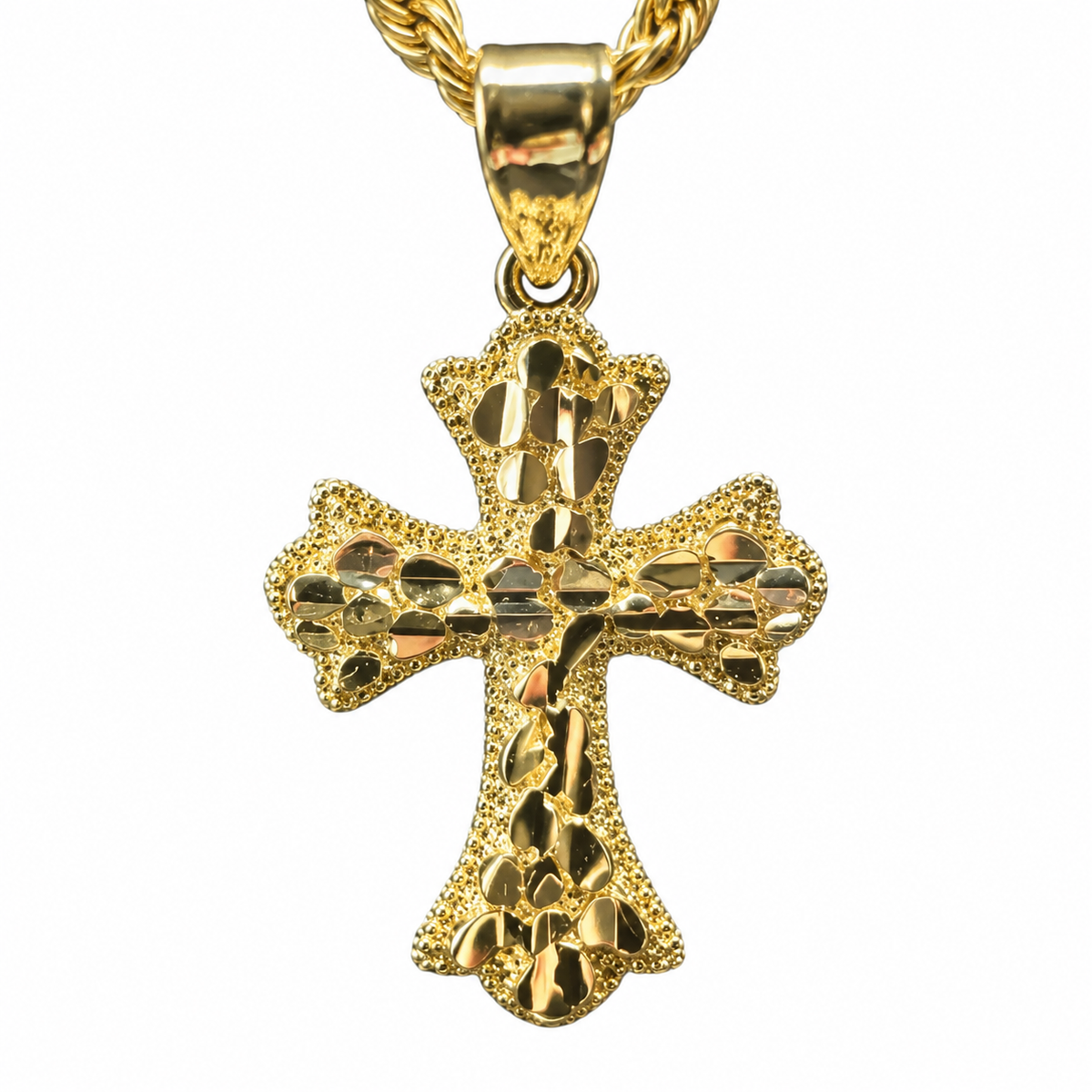 10K Gold Thick Cross+chain Pendent