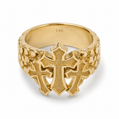 Cross Nugget Ring 10k