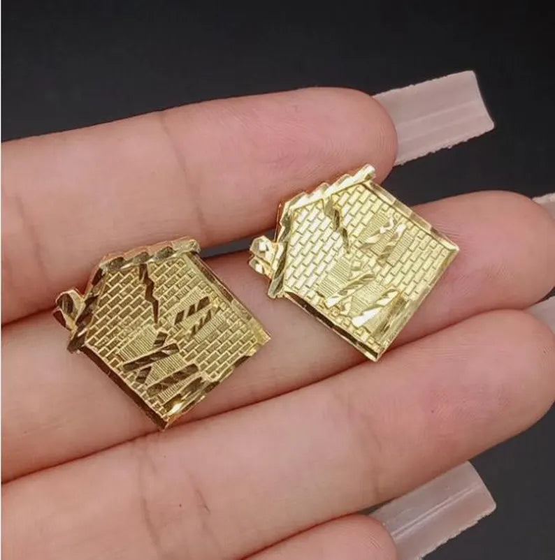 14k Gold Trap house Gold Earrings