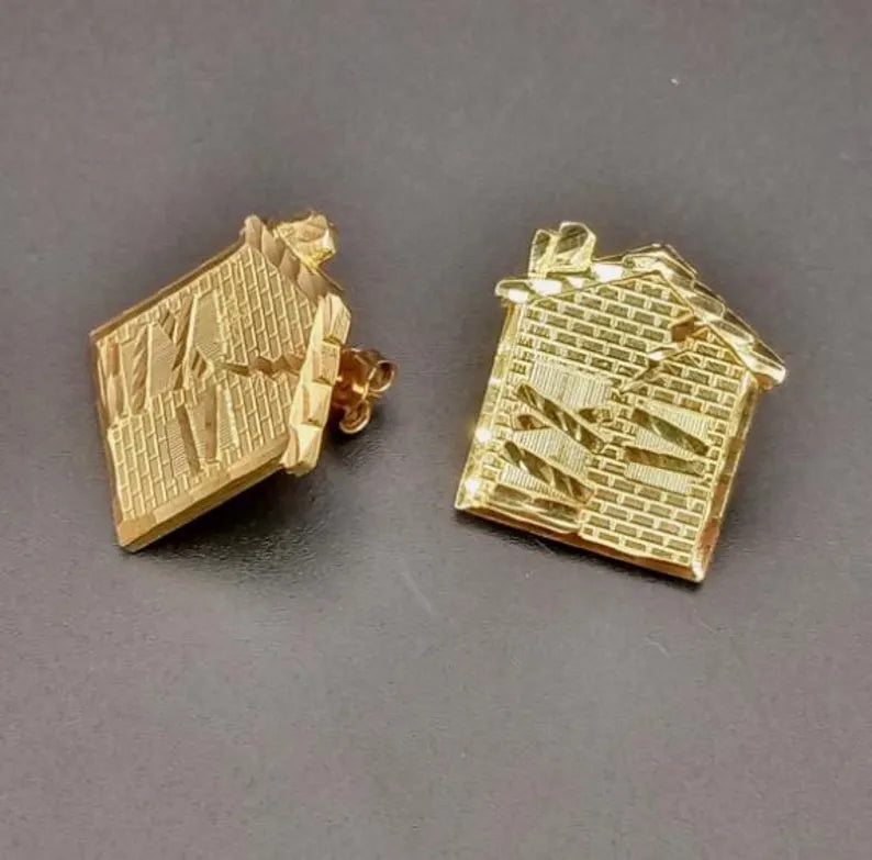 14k Gold Trap house Gold Earrings