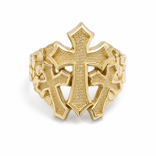 Cross Nugget Ring 10k