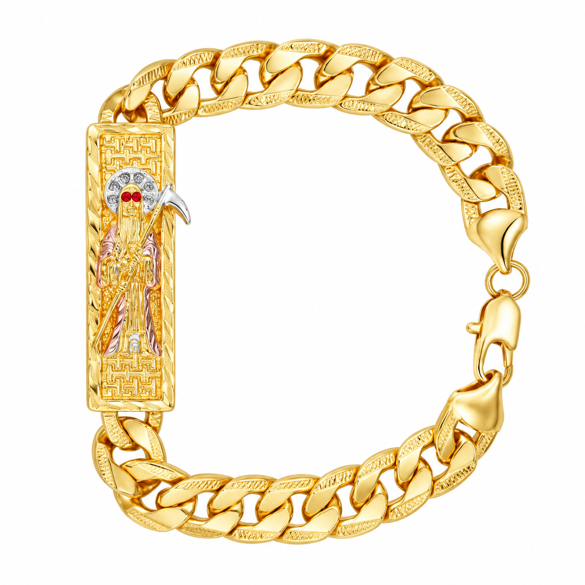 La Santa Muerte 14k Gold Cuban Bracelet
