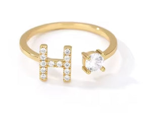 CUSTOMIZED CZ Block Initial Letter Ring Anillo Adjustable sizes 6-12