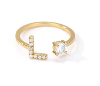 CUSTOMIZED CZ Block Initial Letter Ring Anillo Adjustable sizes 6-12