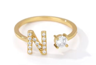 CUSTOMIZED CZ Block Initial Letter Ring Anillo Adjustable sizes 6-12