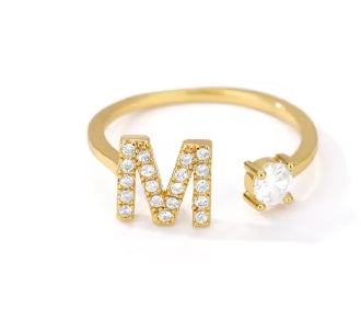 CUSTOMIZED CZ Block Initial Letter Ring Anillo Adjustable sizes 6-12
