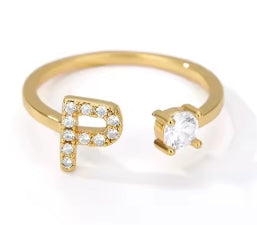 CUSTOMIZED CZ Block Initial Letter Ring Anillo Adjustable sizes 6-12