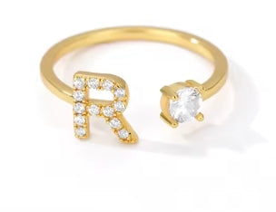 CUSTOMIZED CZ Block Initial Letter Ring Anillo Adjustable sizes 6-12