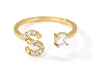 CUSTOMIZED CZ Block Initial Letter Ring Anillo Adjustable sizes 6-12