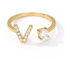 CUSTOMIZED CZ Block Initial Letter Ring Anillo Adjustable sizes 6-12