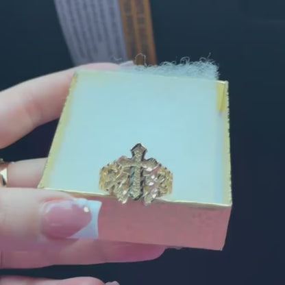 Cross Nugget Ring 10k